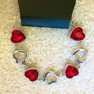 ❤️NEW Ruby Hearts Sparkling Silver Adjustable Bracelet